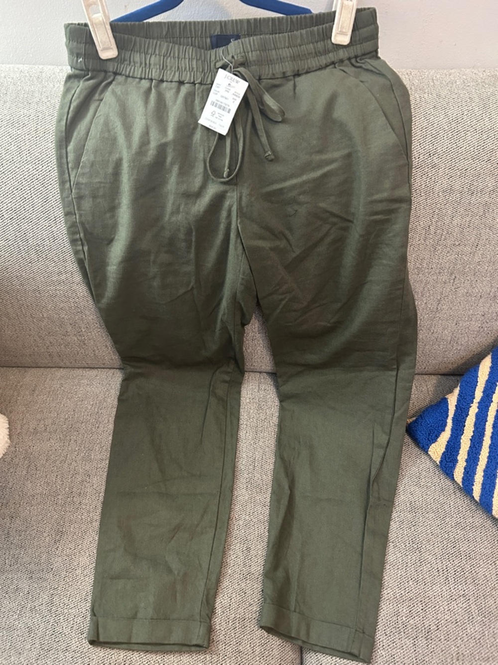 NWT J. Crew Olive Green Cropped Drawstring Pants- size 2
